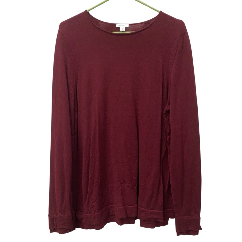 J. Jill Merino Wool Washable Deep Red Long Sleeve Sweater Top size L Tall
